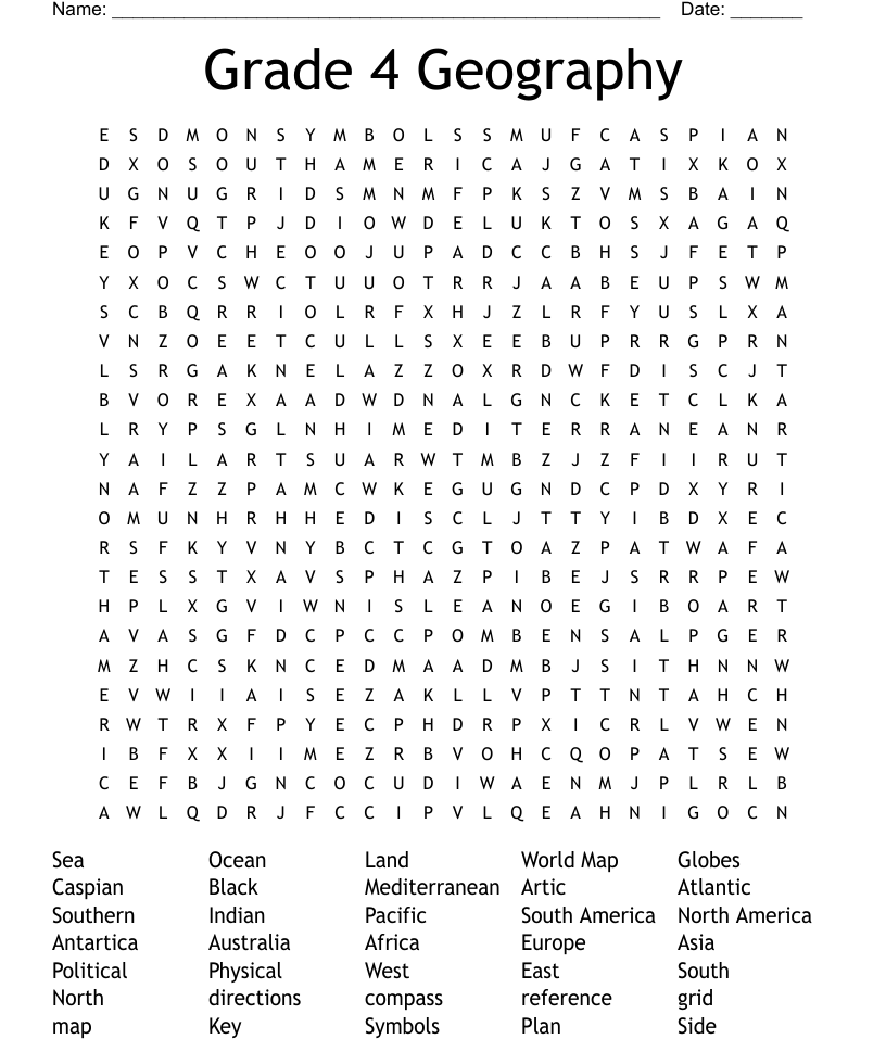 Grade geography word search