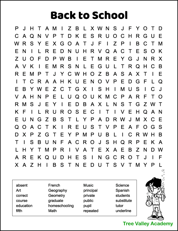 Back to school word search for th grade students