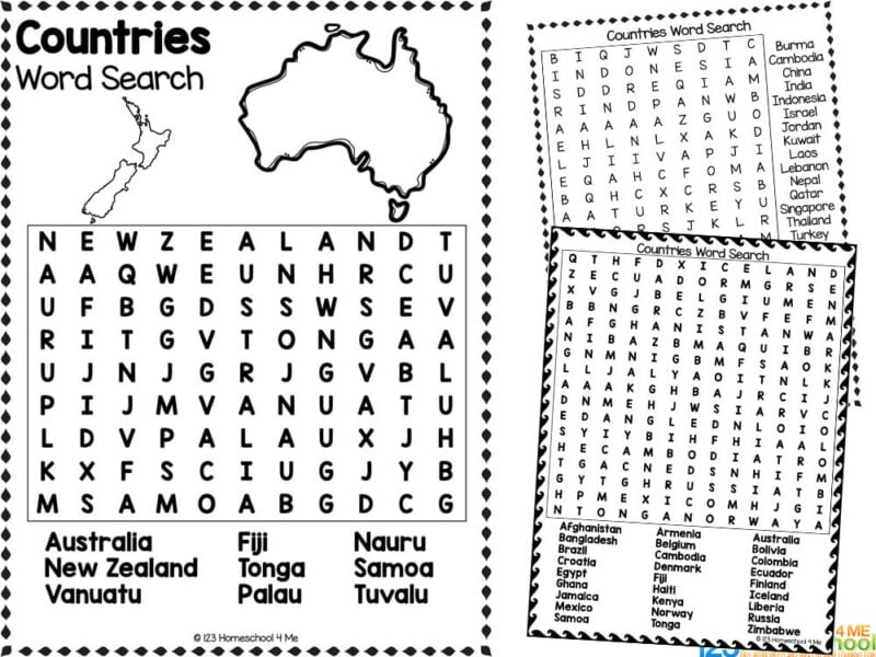 Ð free printable countries of the world word searches