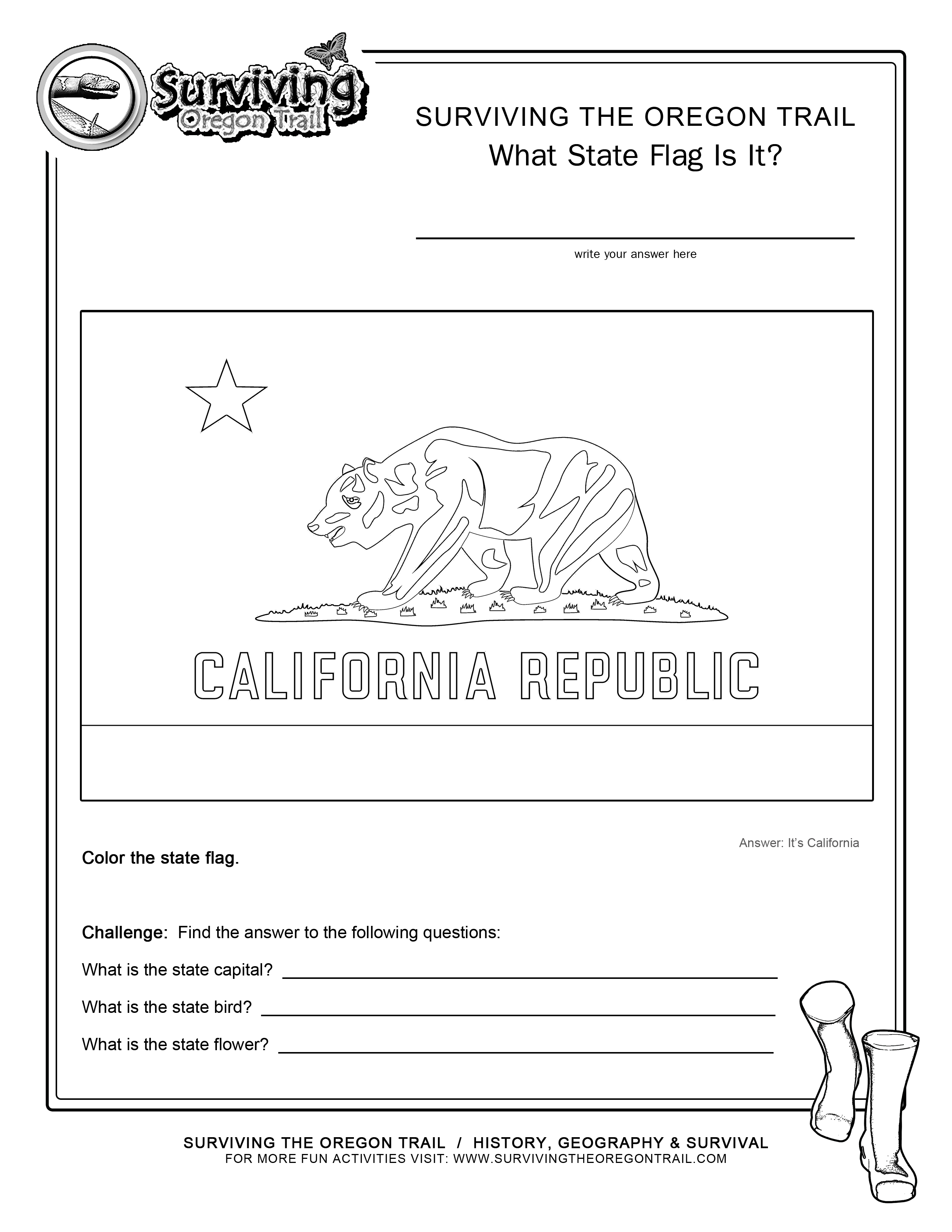 Coloring page state flag california printable worksheet
