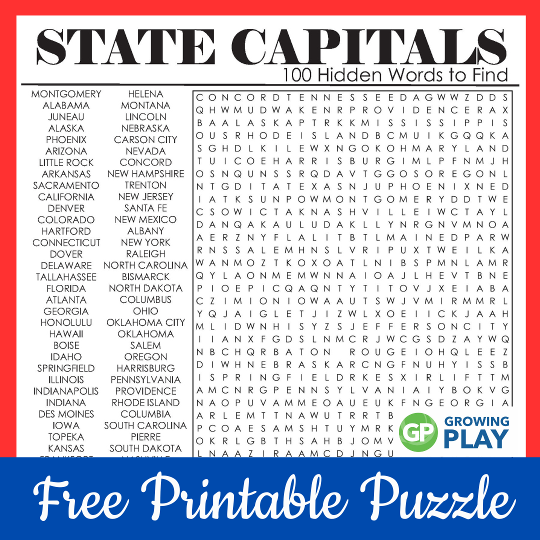 State capitals word search free printable