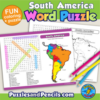 South america word search puzzle and coloring activity page tpt