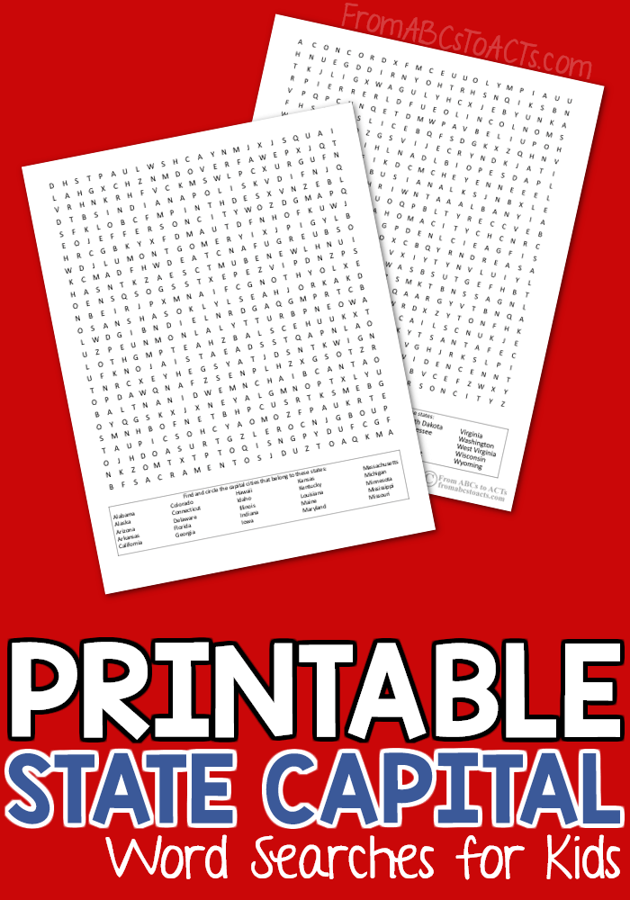 Printable state capitals word search