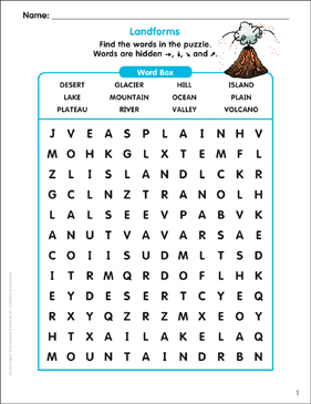 Landforms little skill seekers printable word searches