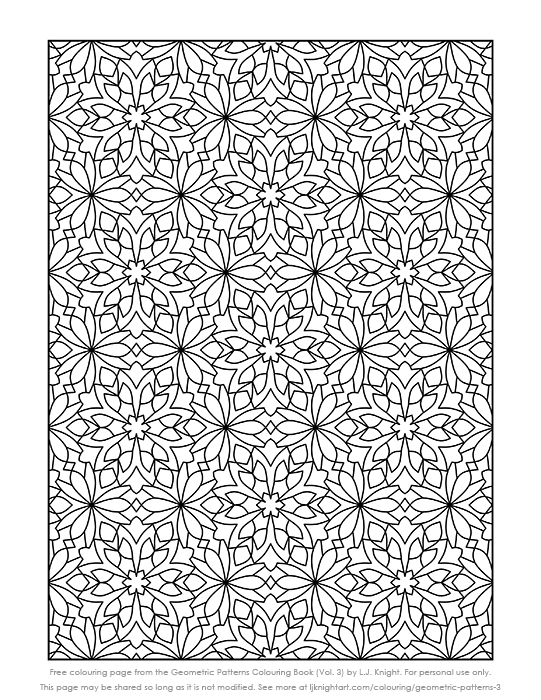 Free printable geometric pattern colouring page lj knight art