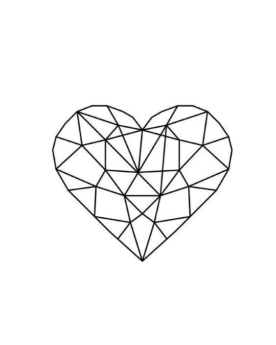 Geometric heart modern home decor black and white prints