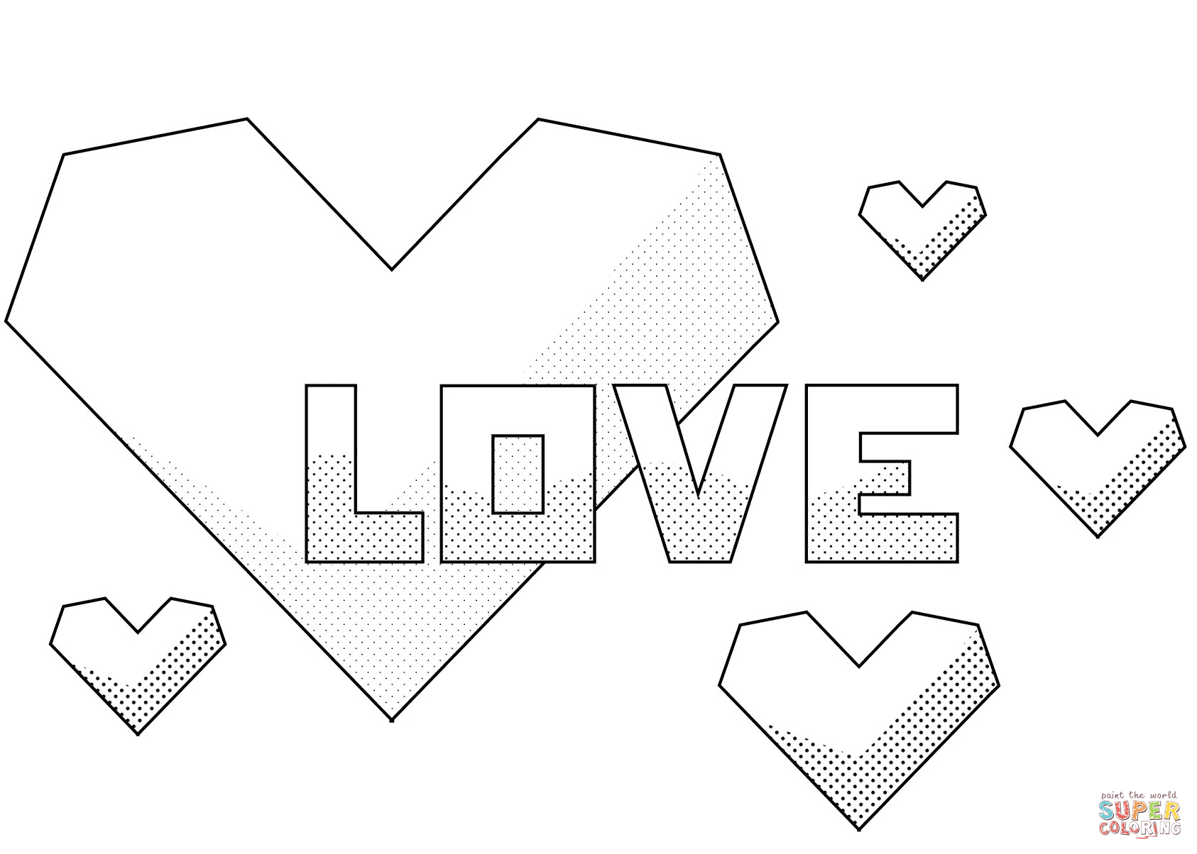 Geometric love hearts coloring page free printable coloring pages