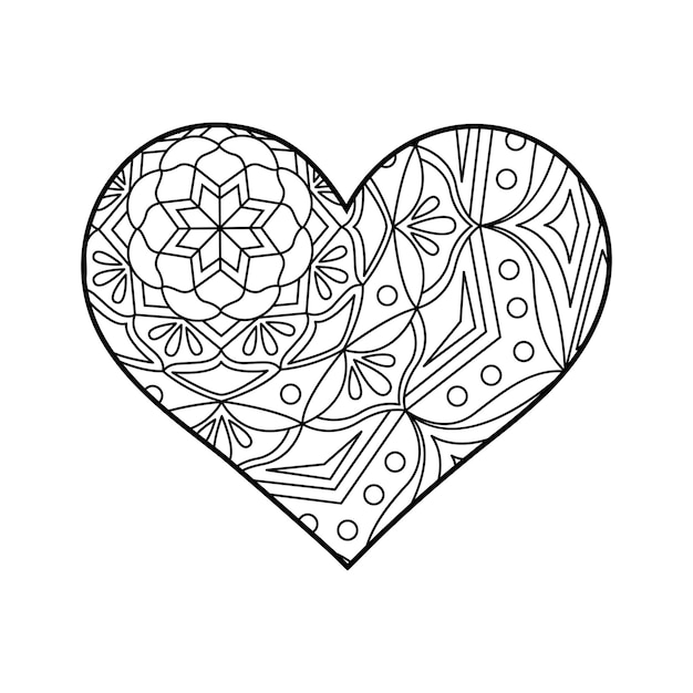 Premium vector vector heart linear coloring page for valentines day floral outline geometric ornaments