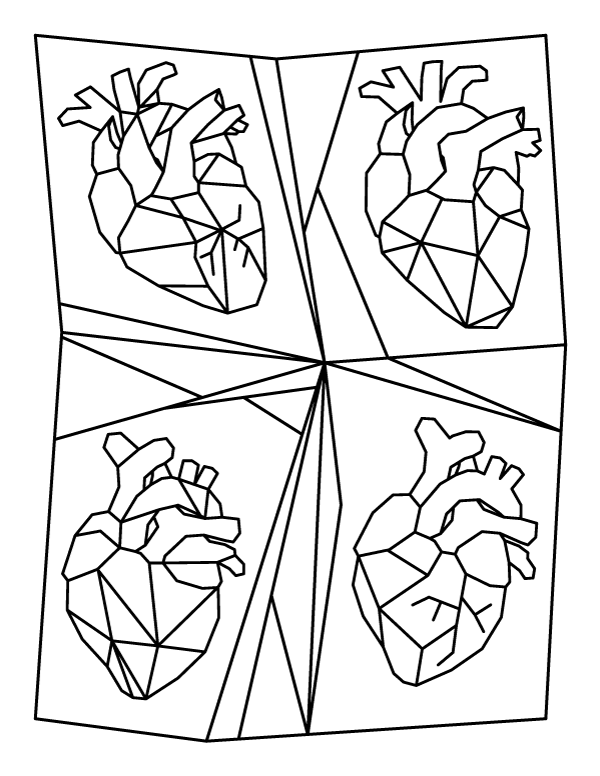 Printable geometric human hearts coloring page