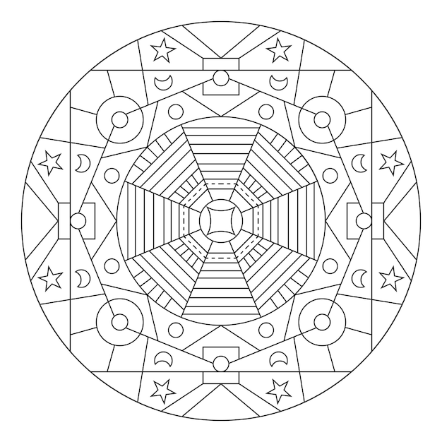 Premium vector sacred geometry mandala coloring page for adults abstract mystical signs vector illustration