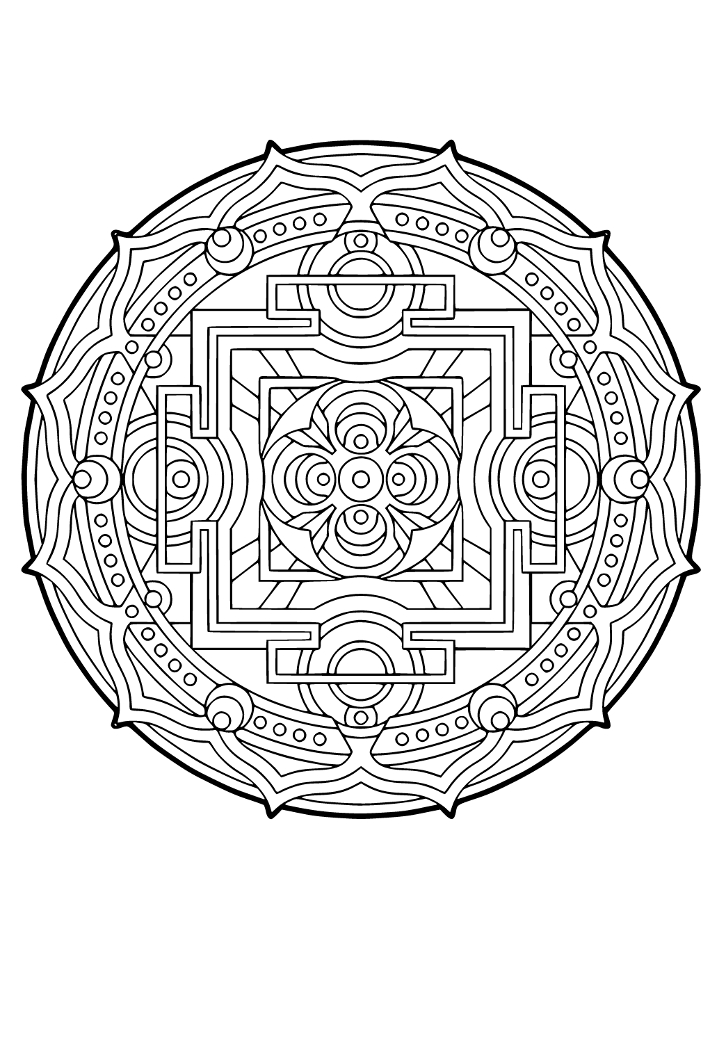 Free printable geometric mandala coloring page for adults and kids