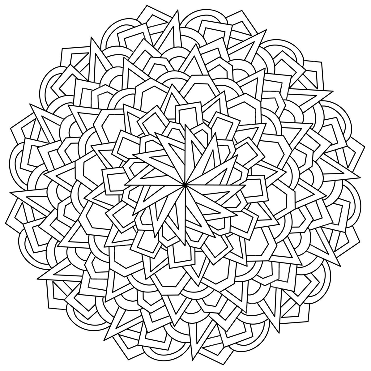 Mandala of geometric patterns a circular coloring page with abstract outlines and varied shapes vector man drawing ring drawing color drawing png and vector with transparent background for free download