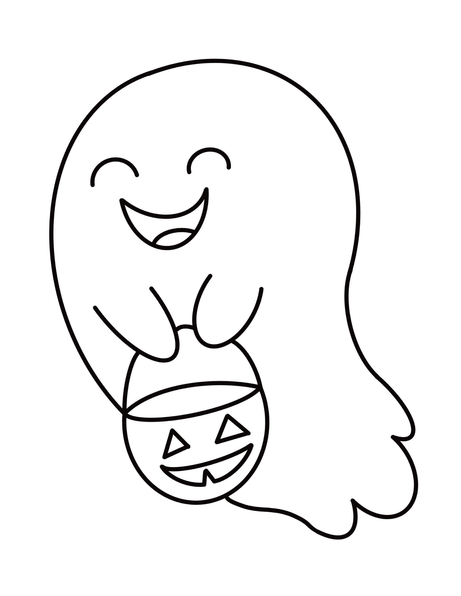 Happy ghost holding pumkin coloring page