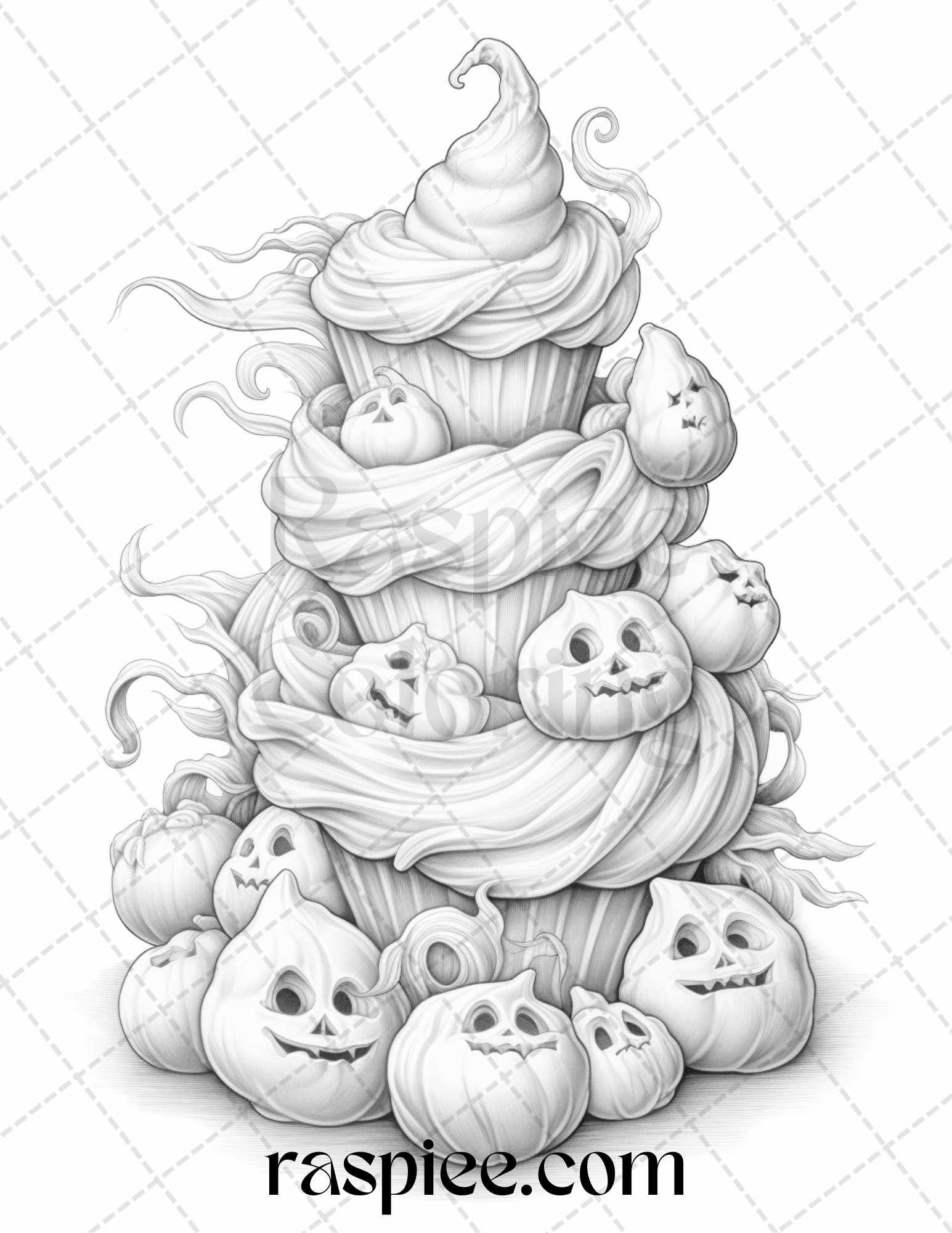Halloween spooky desserts grayscale coloring pages printable for ad â coloring