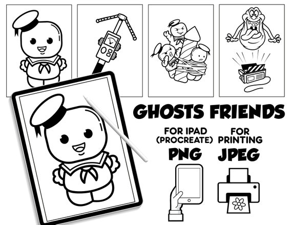 Ghostbusters friends coloring pages digital download coloring pages for procreate coloring book for kids for ipad ghostbusters printable