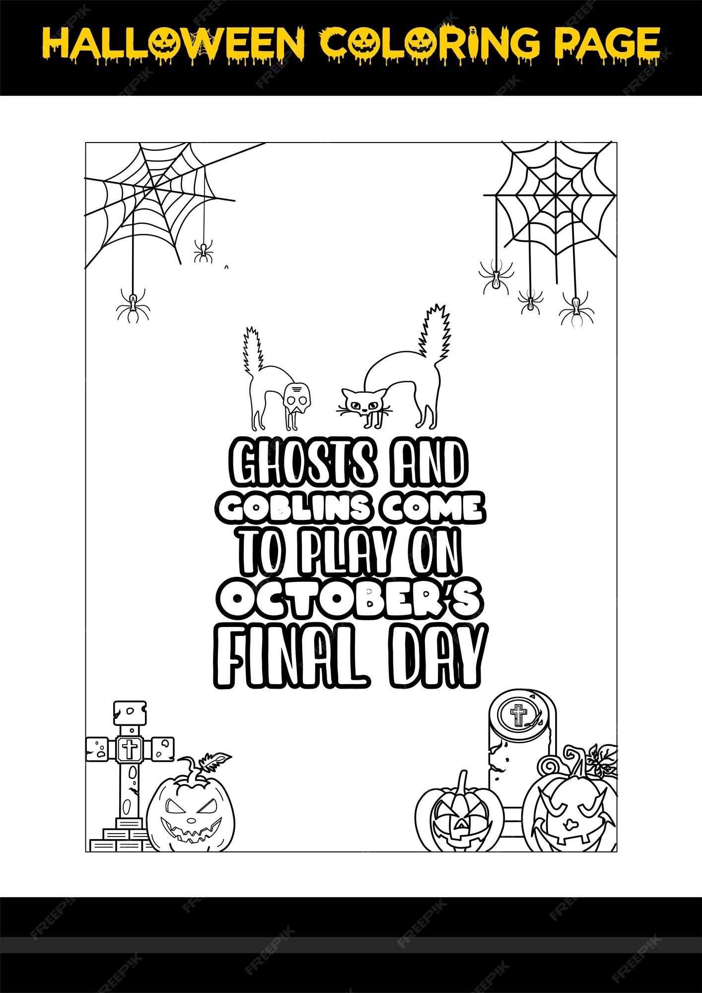 Premium vector halloween quotes coloring page halloween coloring page for kids