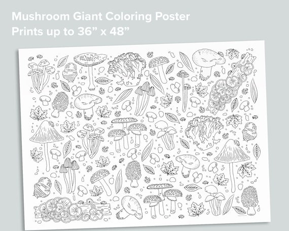 Giant mushroom coloring poster homeschool printables black and white large coloring pages nature preschool activity play mat