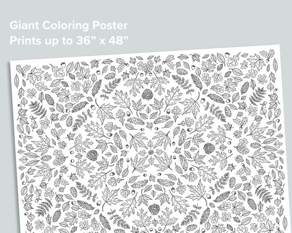 Giant autumn coloring poster nature homeschool printables black and white large coloring pages acorns fall leaves pinecones