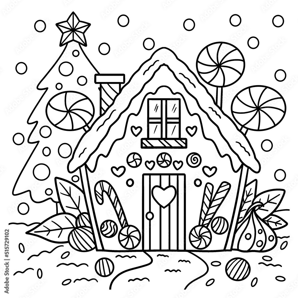 Christmas gingerbread house coloring page vector