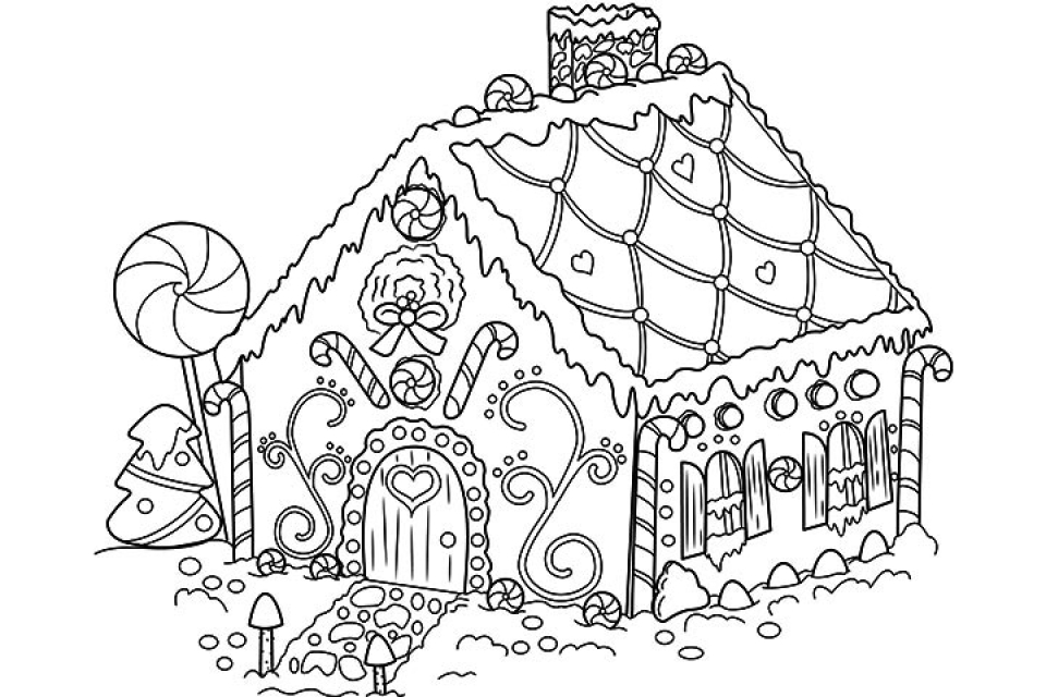 Free printable gingerbread house coloring pages