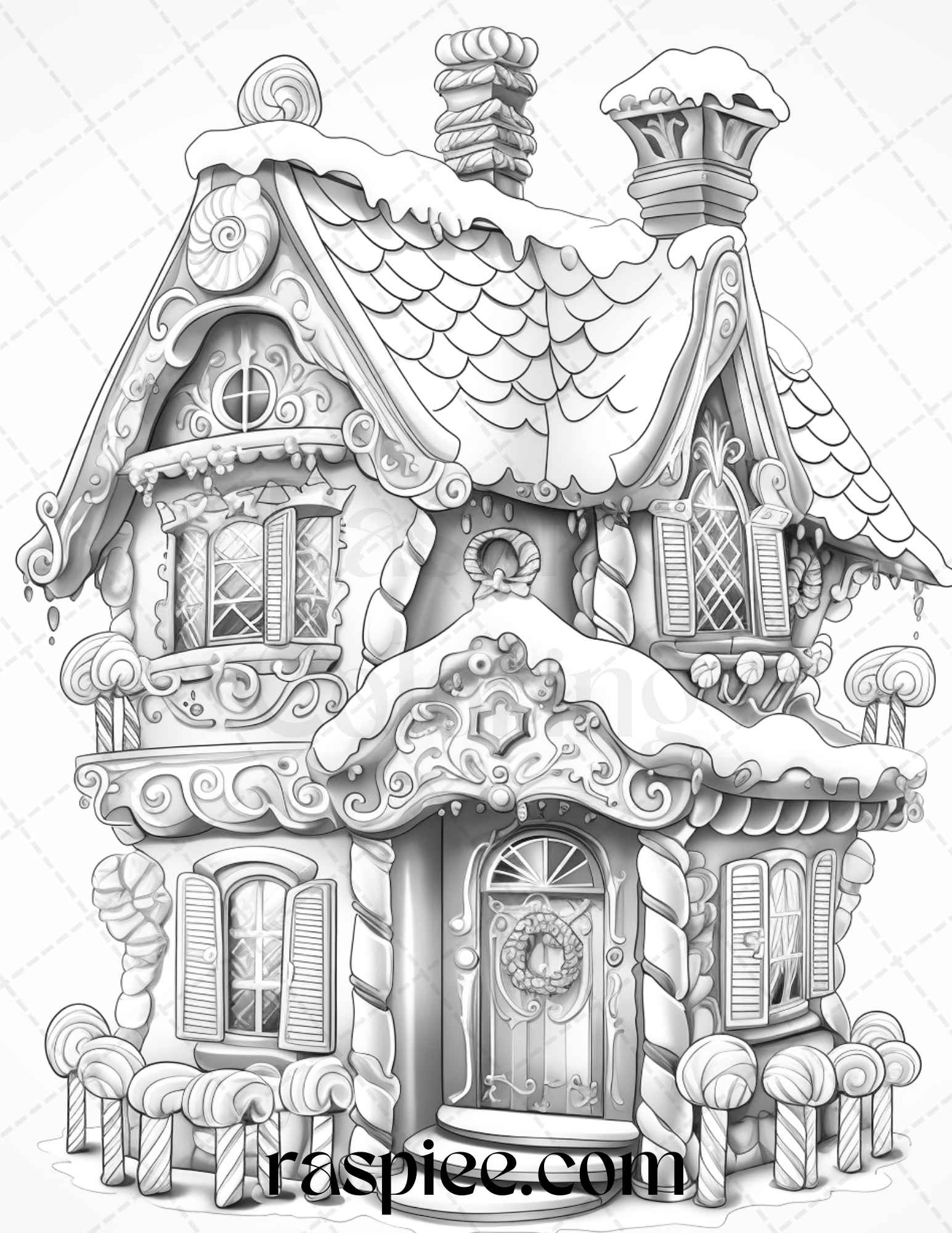 Christmas gingerbread houses grayscale coloring pages printable for â coloring