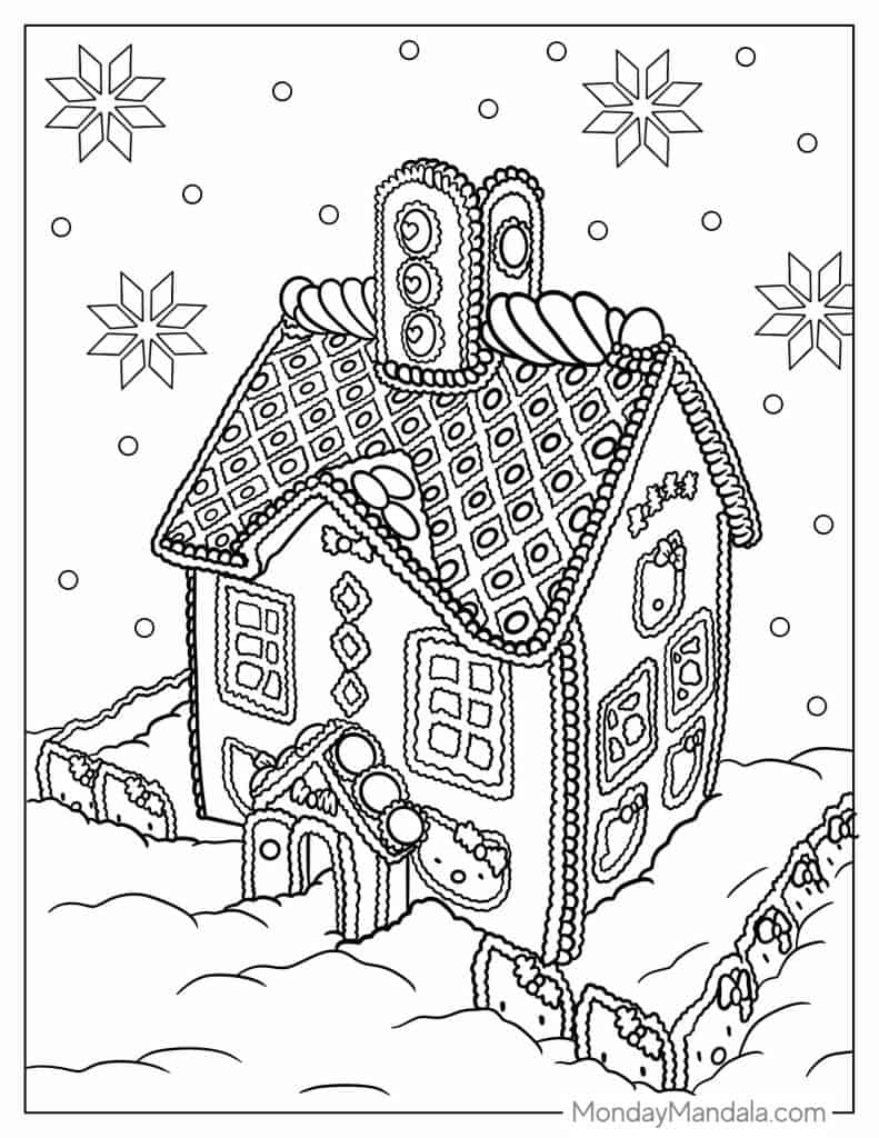 Gingerbread house coloring pages free pdf printables