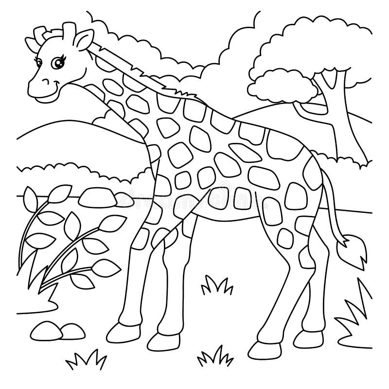 Giraffe coloring page for kids stock vector