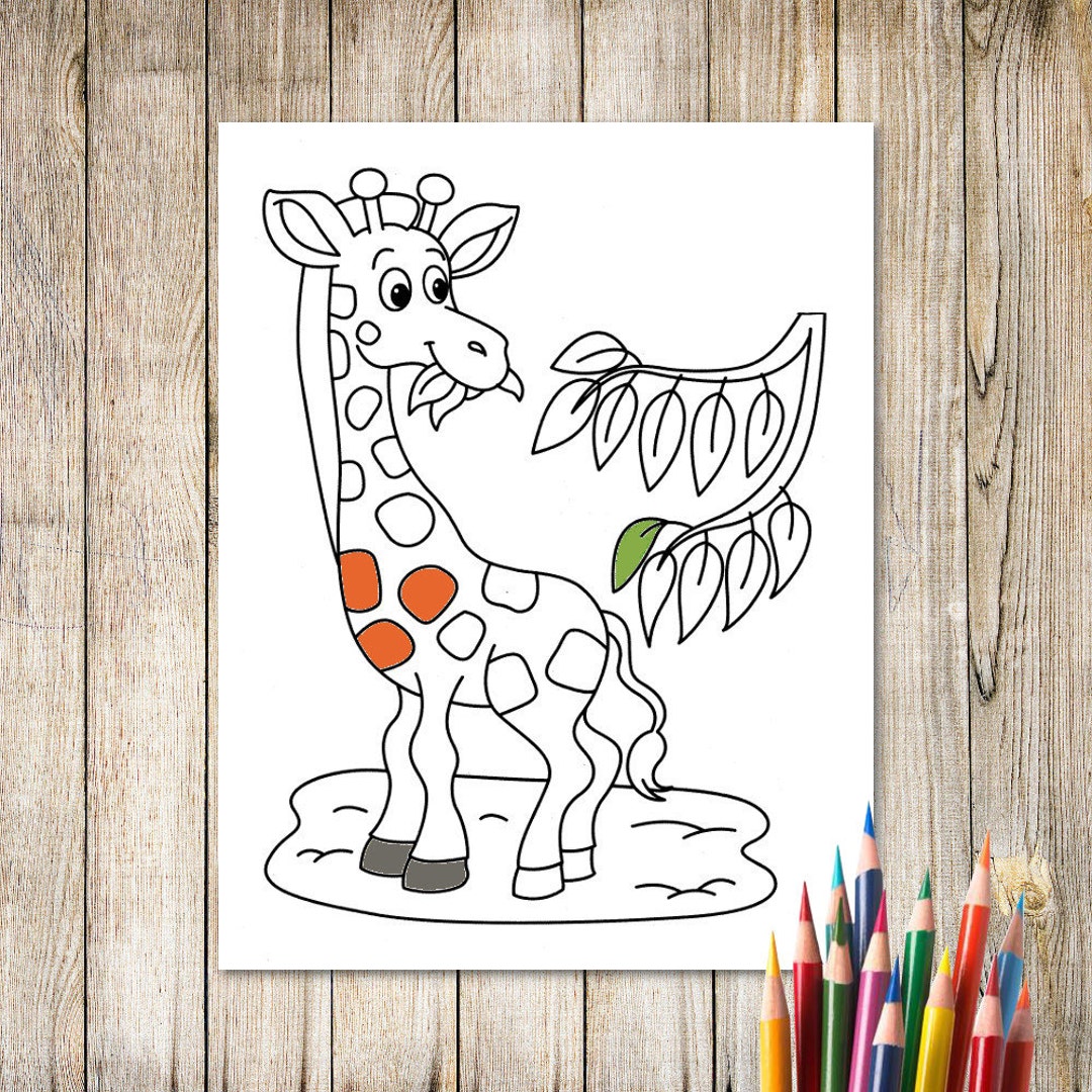Svg printable giraffe coloring page printable art for kids jungle animal instant download digital file wall art k