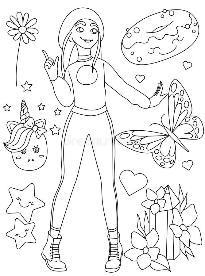 Girl coloring pages stock illustrations â girl coloring pages stock illustrations vectors clipart