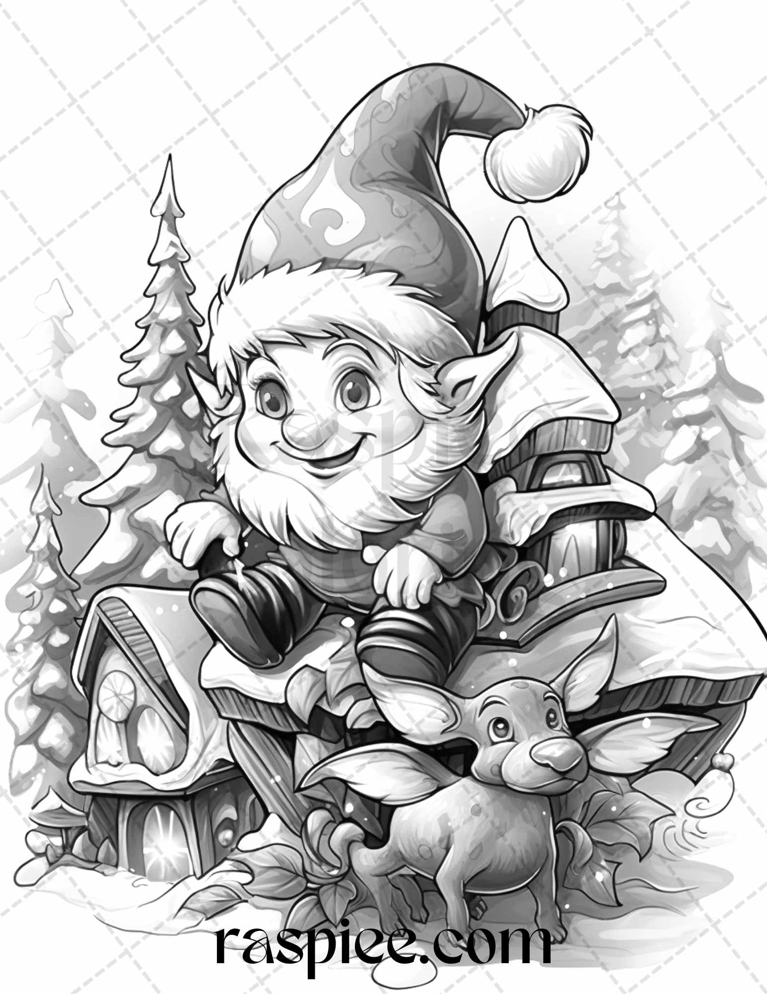 Christmas gnomes grayscale coloring pages printable for adults and â coloring