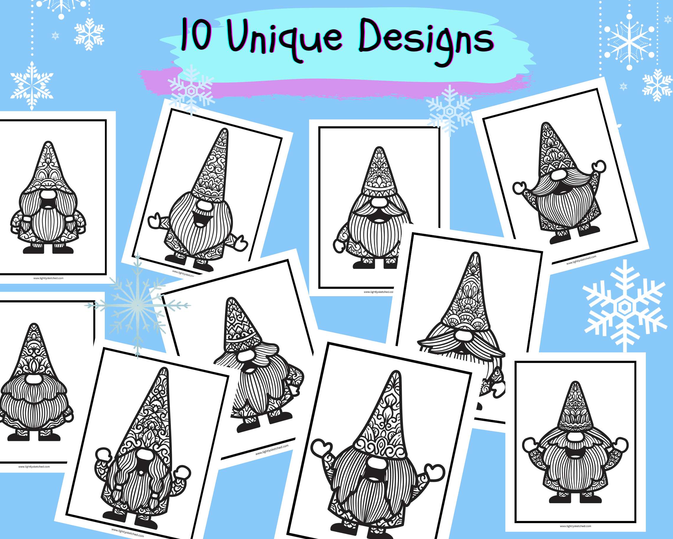 Christmas gnome coloring pages lightly sketched