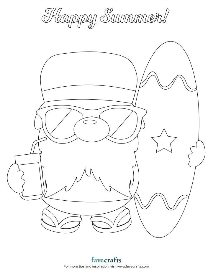 Summer gnome coloring page