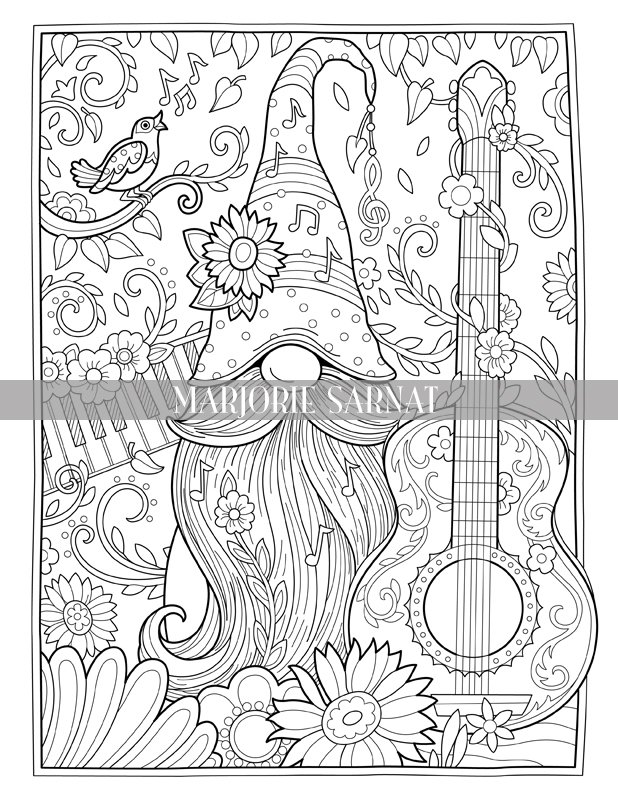 Gnome town coloring collection printable coloring pages â marjorie sarnat design illustration