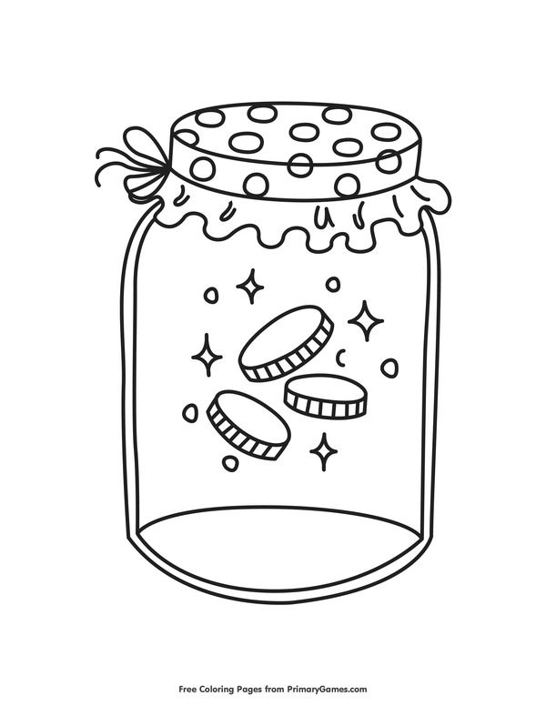 Gold coins in a jar coloring page â free printable ebook coloring pages gold coins free coloring pages