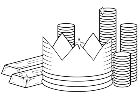 Crown and gold coins coloring page free printable coloring pages