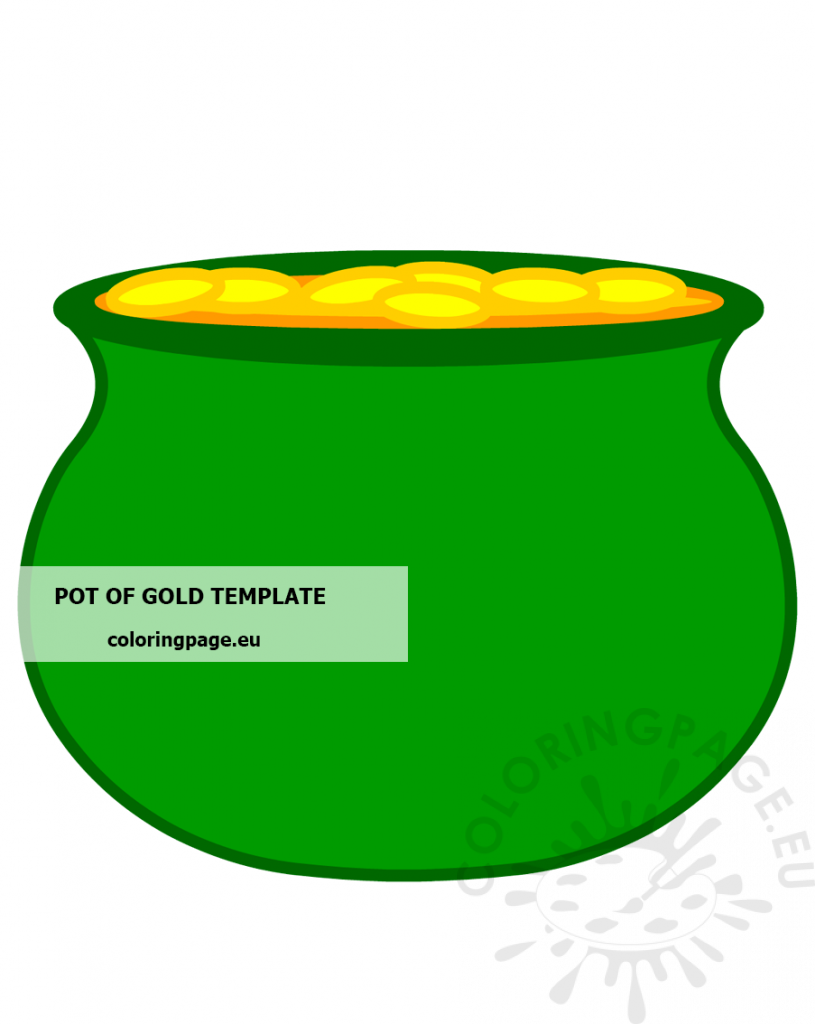 Green pot with gold coins printable coloring page
