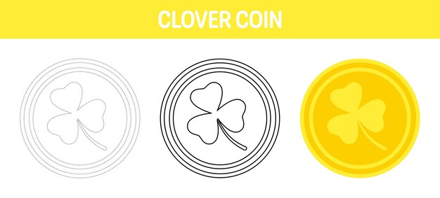 Premium vector clover coin tracing and coloring worksheet for kids