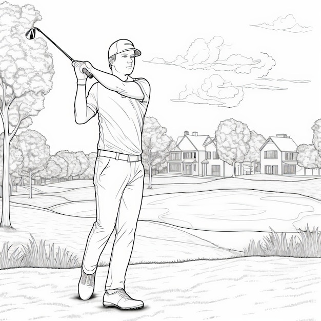 Premium ai image printable golf player coloring page for adults