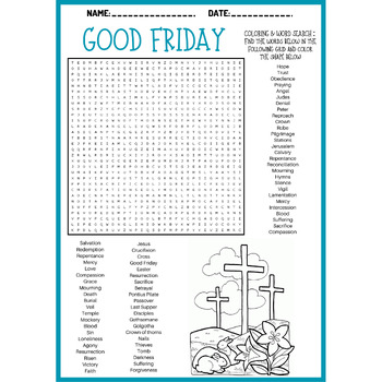 Good friday coloring word search puzzle worksheets activities tpt