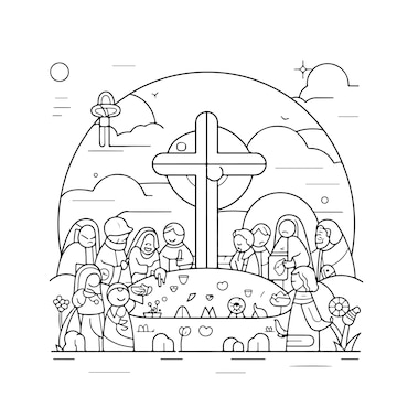 Premium vector coloring page line drawing happy good friday day