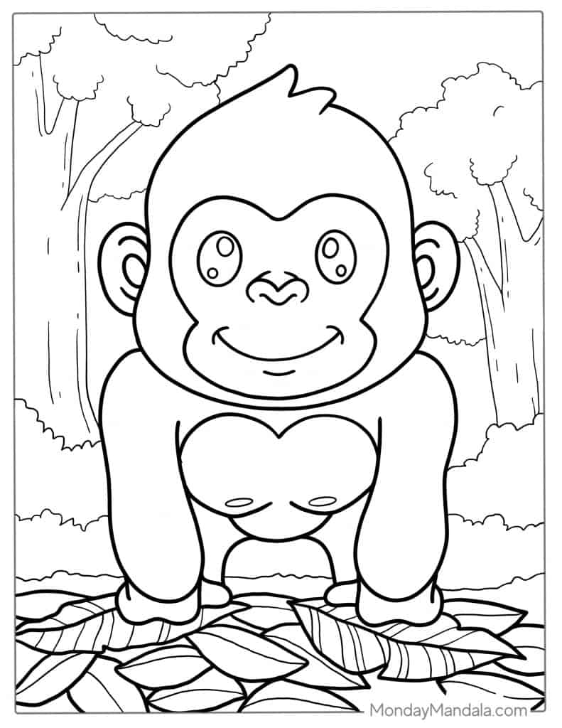 Gorilla coloring pages free pdf printables