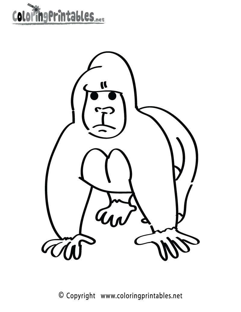 Free printable gorilla coloring page