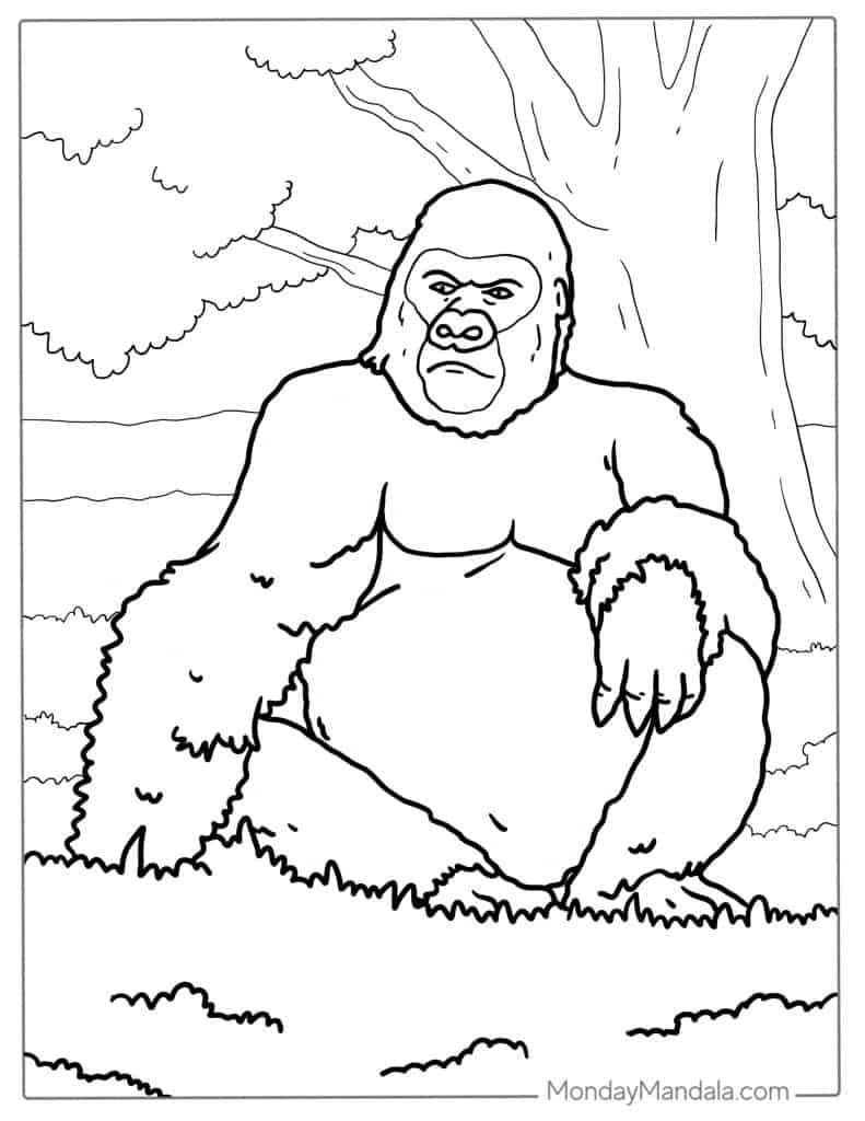 Gorilla coloring pages free pdf printables