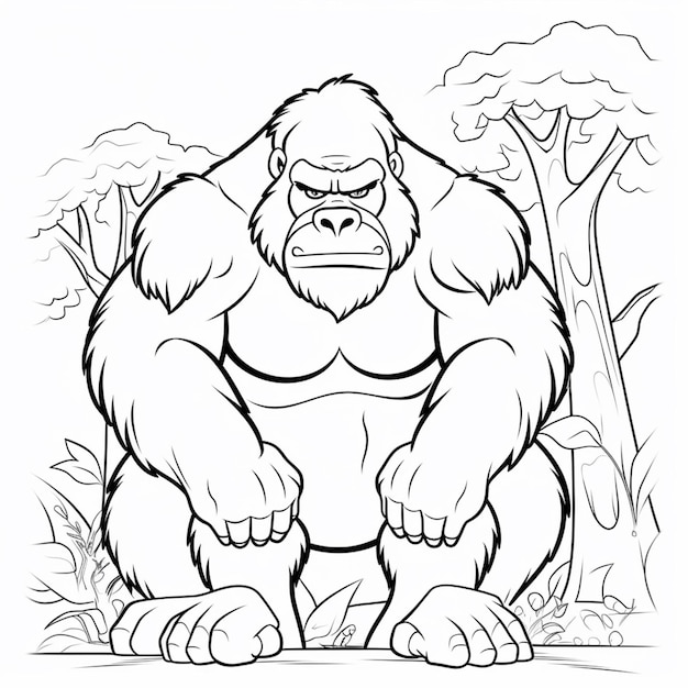 Premium ai image a gorilla standing in the jungle coloring pages generative ai