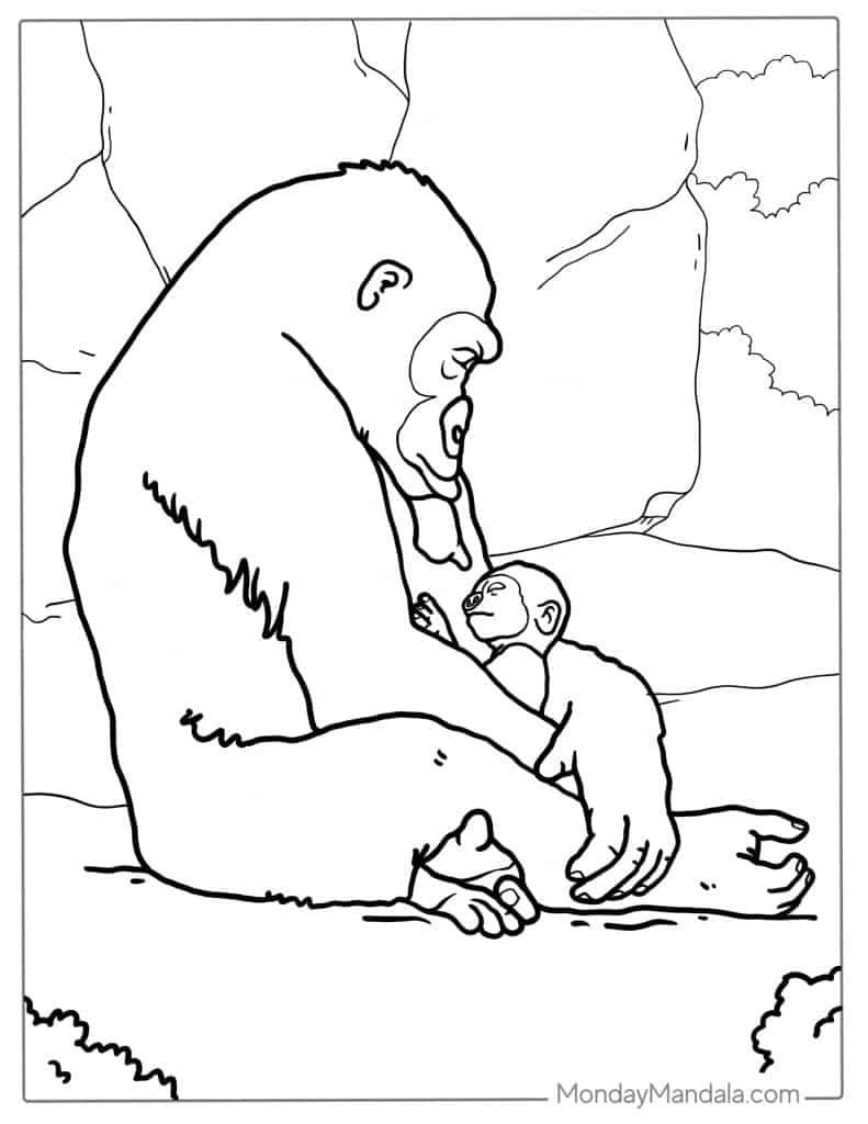 Gorilla coloring pages free pdf printables