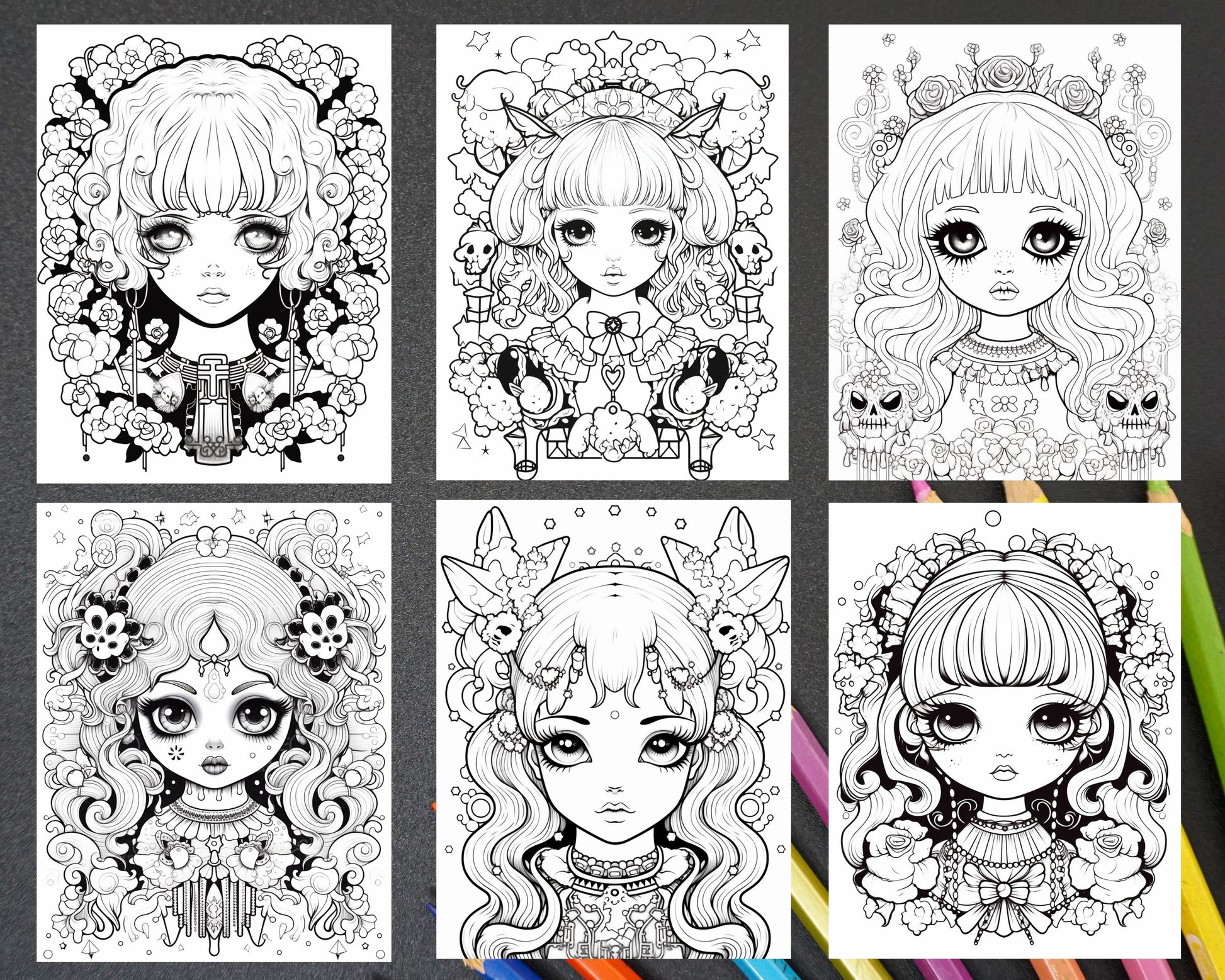 Creepy kawaii pastel goth coloring pages printable for adults gray â coloring