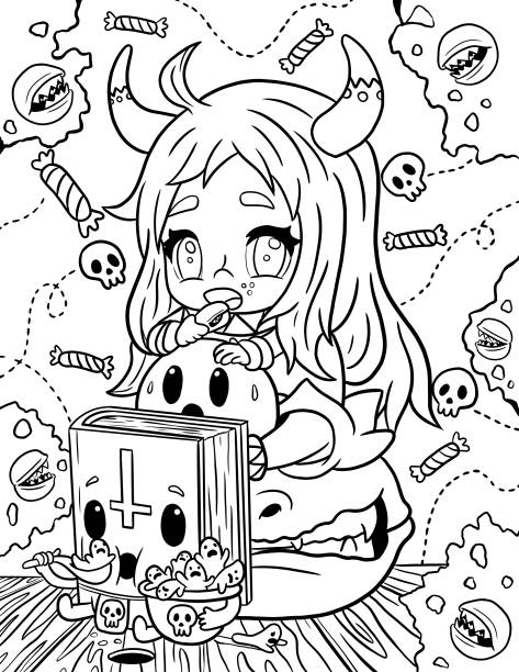 Horror spooky gothic coloring book cute goth stock illustration