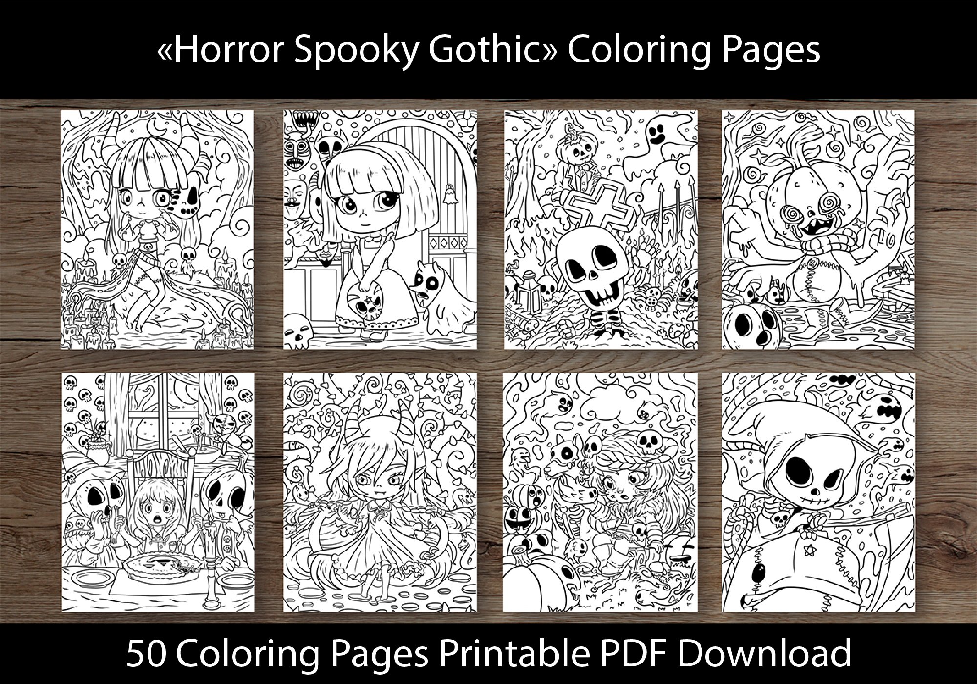 Horror spooky gothic coloring pages