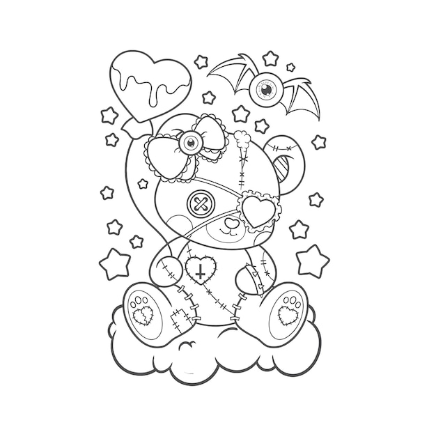 Premium vector pastel goth coloring page and white vector cartoon illustration premium vector