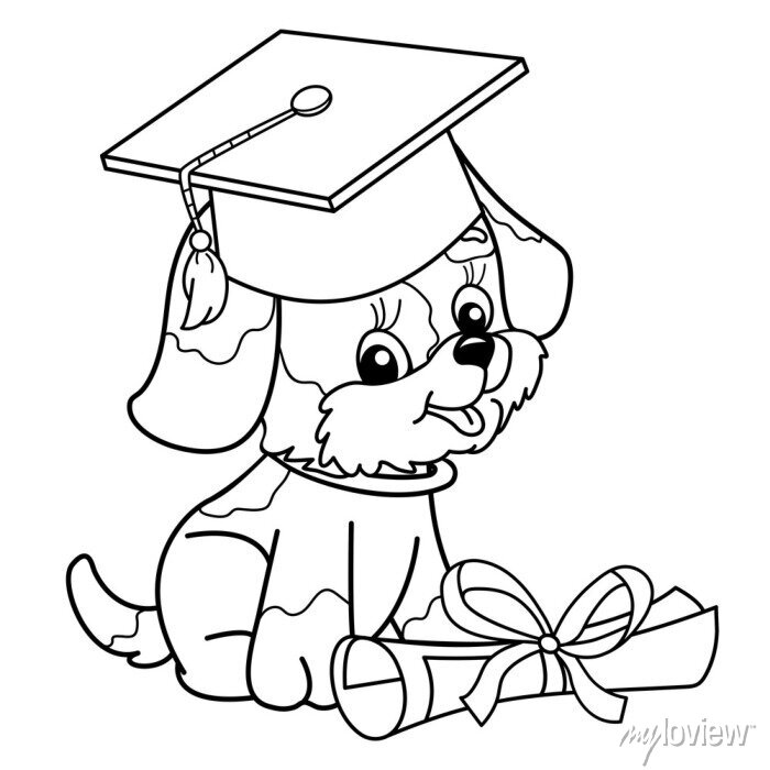 Coloring page outline of cartoon dog in graduate cap cute puppy canvas prints for the wall â canvas prints kindergarten learning education